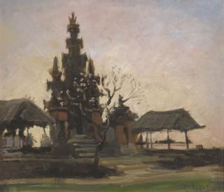 Carel Lodewijk Dake - Balinese temple at sunset