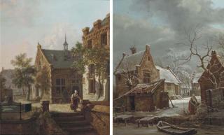 Carel Lodewijk Hansen - Daily activities on a farm in winter; and Daily activities in a village in summer