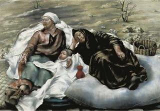 Carel Willink - Two Women And A Child Resting In A Landscape; Refugees