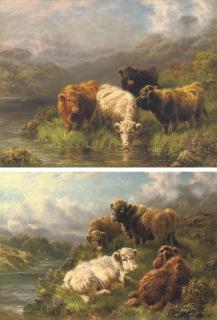 Cari E. Watson - Highland calves, Loch Tay; and Highland calves on the hills, Loch Long