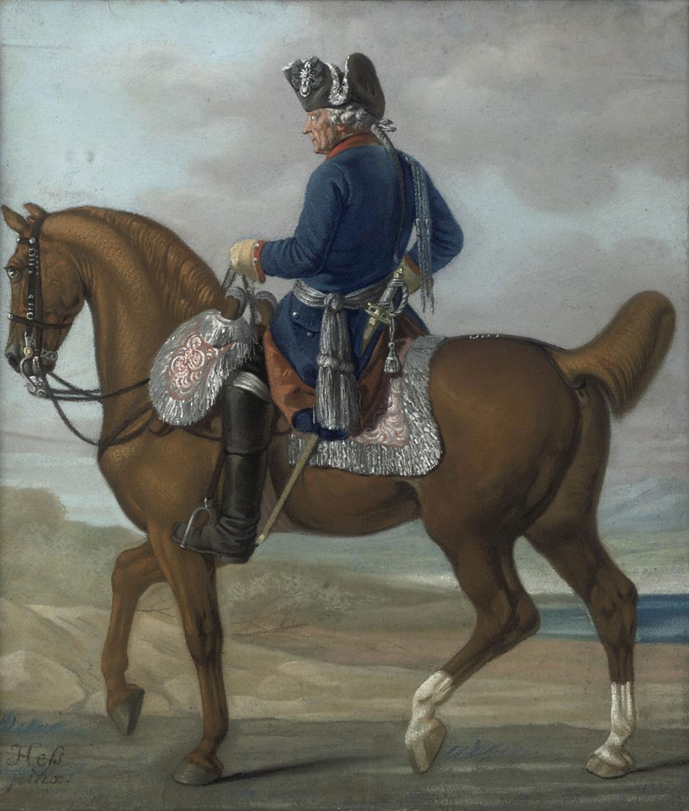 Carl Adolph Heinrich Hess - An equestrian portrait of King Frederick II of Prussia (1712-1786), in military dress