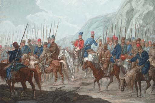 Carl Adolph Heinrich Hess - Ural Cossacks with their Ataman D.M. Borodin during the Suvorov Swiss Campaign in 1790