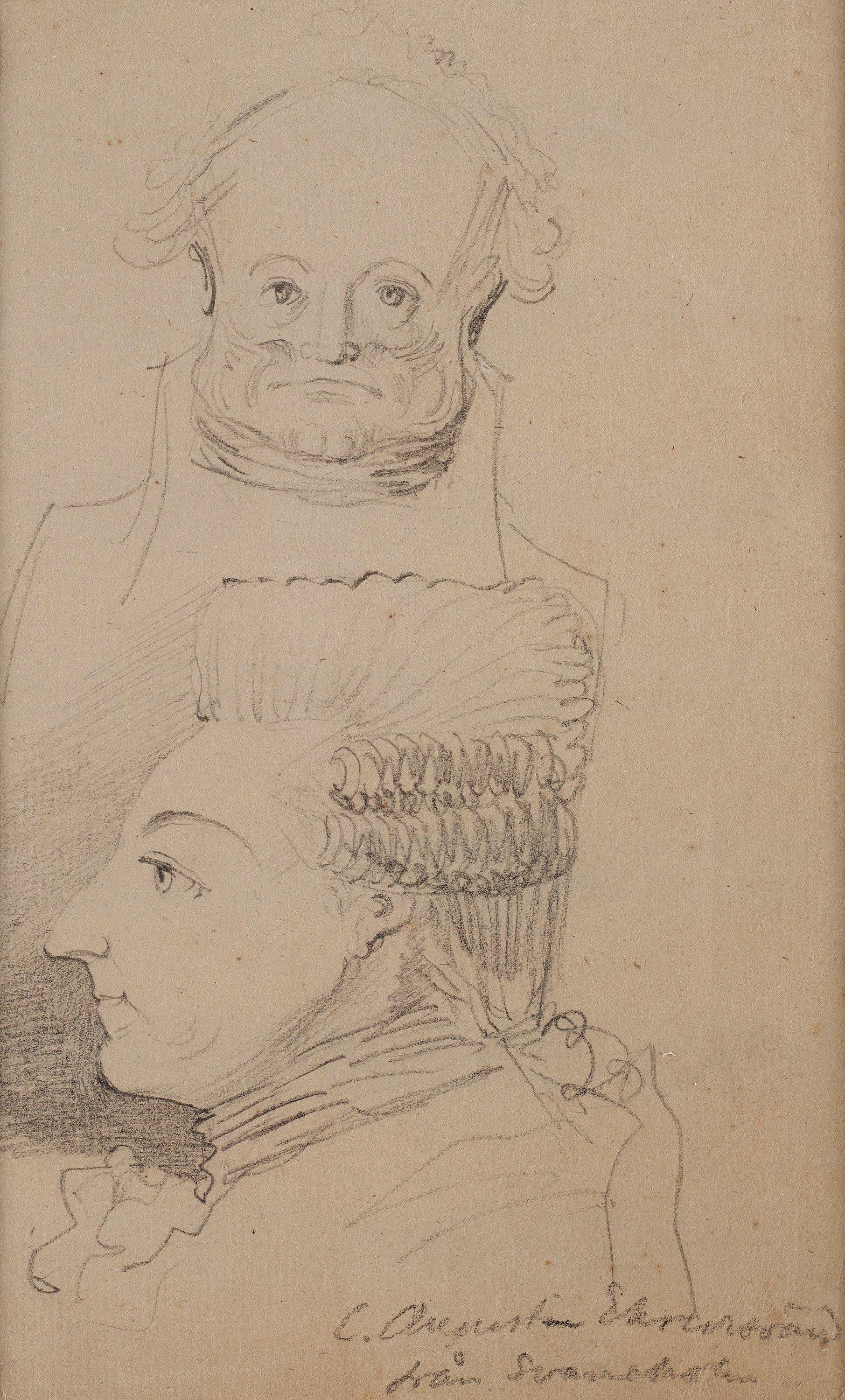 Carl August Ehrensvärd - King Gustav III and a portriat of a man, probably Rutger Macklean (1742-1816), en face