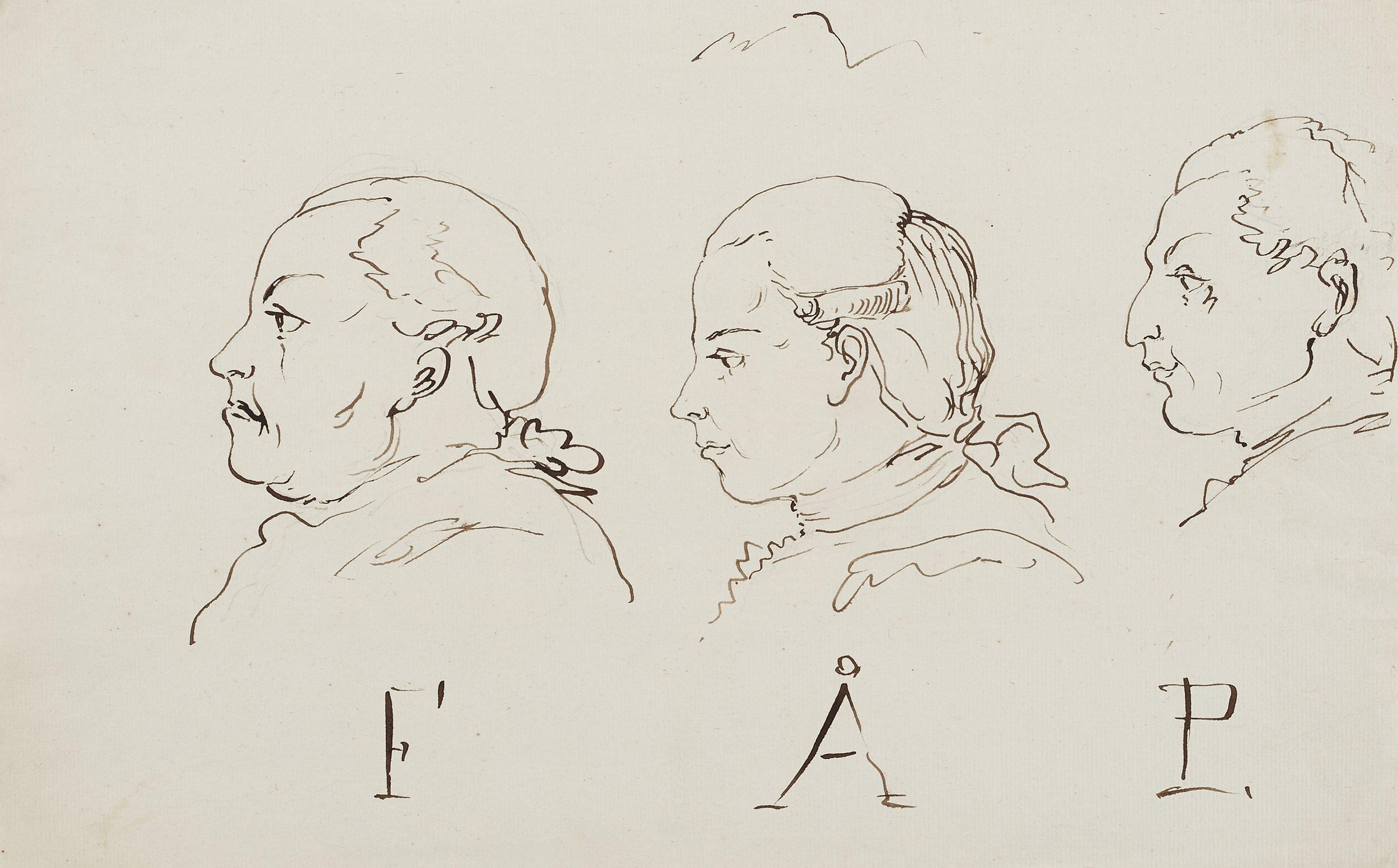 Carl August Ehrensvärd - Three portraits in profile, \