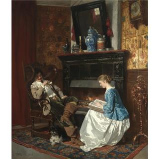 Carl Becker - German Junge Dame Am Kamin Sitzend (The Fireside Story)