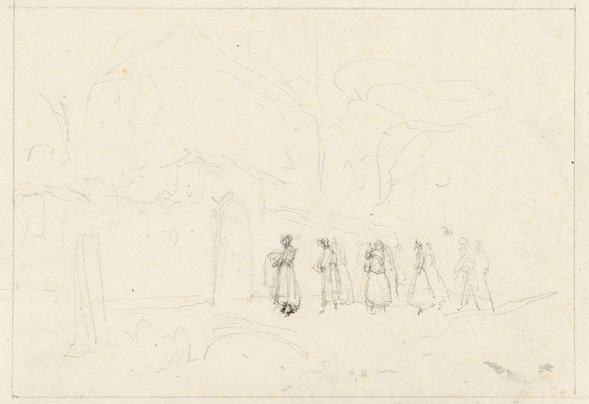 Carl Blechen - Taufgesellschaft am Eingang einer Kirche