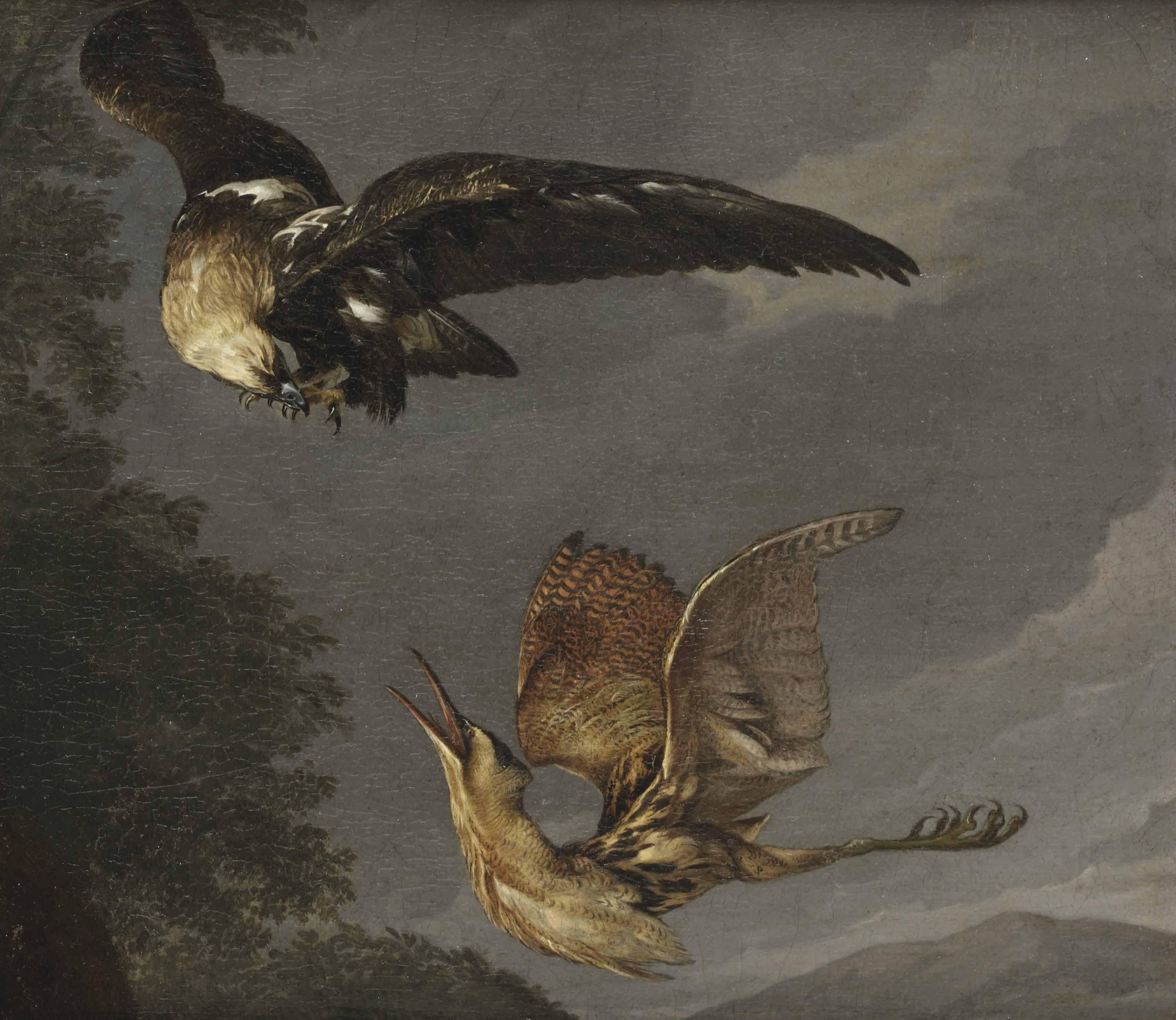 Carl Borromaus Andreas Ruthart - A Golden Eagle and a Bittern in flight