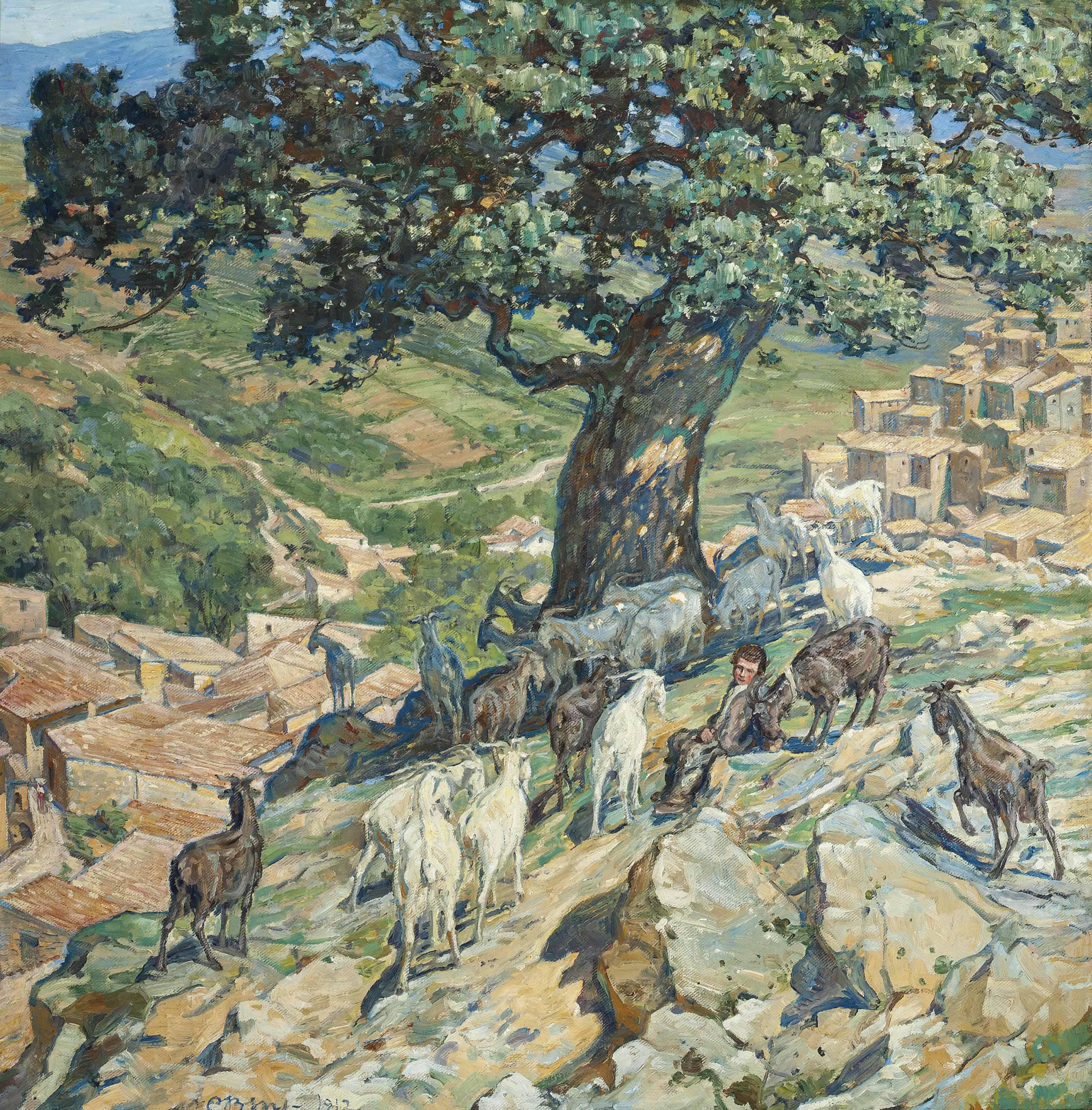Carl Budtz-Moller - A Boy And His Goats Above Anticoli, Italy