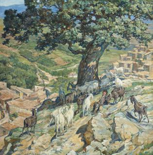 Carl Budtz-Moller - A Boy And His Goats Above Anticoli, Italy