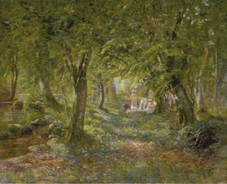 Carl Carlsen - Figures picnicing in a forest interior