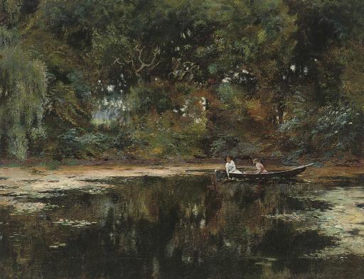 Carl Christian Edvard Otto Carlsen - Rowing on the lily pond