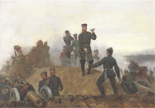Carl Constantin Steffeck - Overseeing the battefield: Emperor Friedrich III as crownprince at the Battle of Sedan during the French-Prussian War, 1870