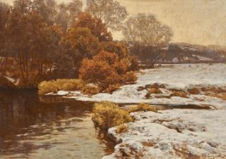 Carl Coven Schirm - Winterliches Wiesental mit Bachlauf.