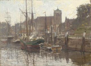 Carl Cowen Schirm - Boats Moored On A Canal