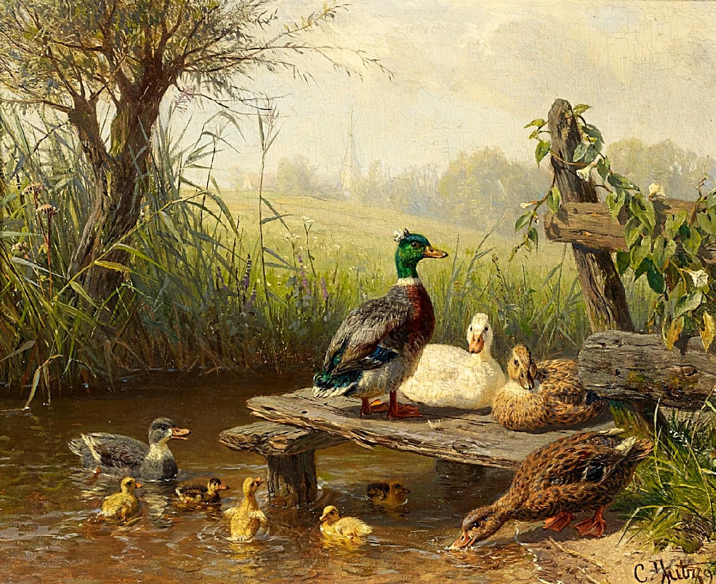 Carl d.Ä. Jutz - Enten am Teich