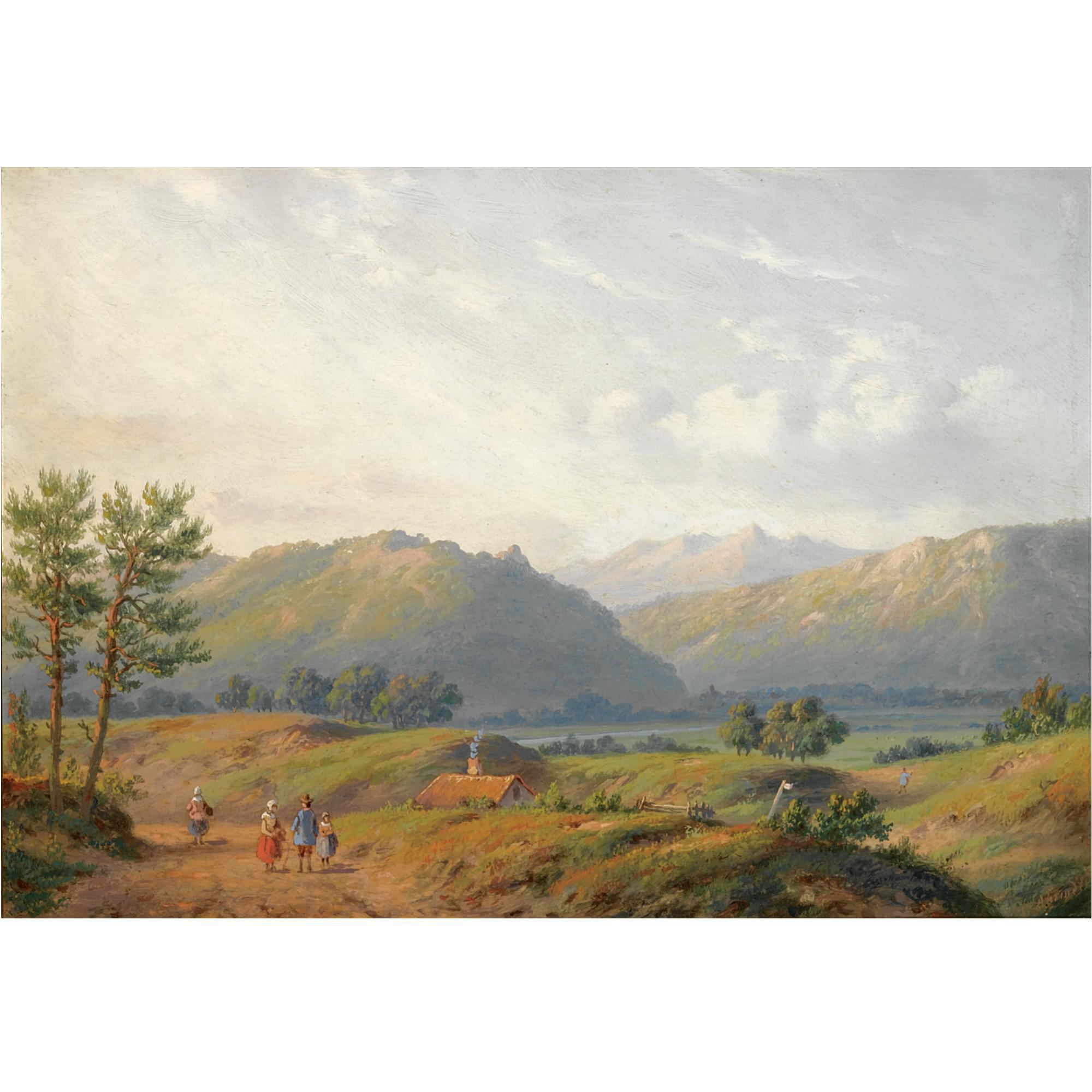Carl Eduard Ahrendts - Figures In A Mountainous Summer Landscape