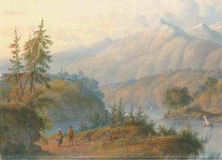 Carl Eduard Ahrendts - Figures in an Alpine landscape