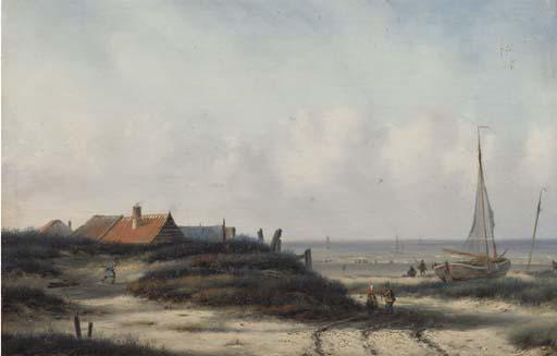Carl Eduard Ahrendts - Fisherfolk by a village on the Dutch coast
