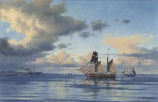 Carl Emil Baagóe - A paddlesteamer, a coastal trader and other shipping in the Sound off Kronborg Castle, Elsinore, Denmark