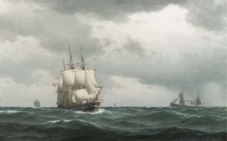 Carl Emil Baagóe - Tall ships and a steamer on open sea