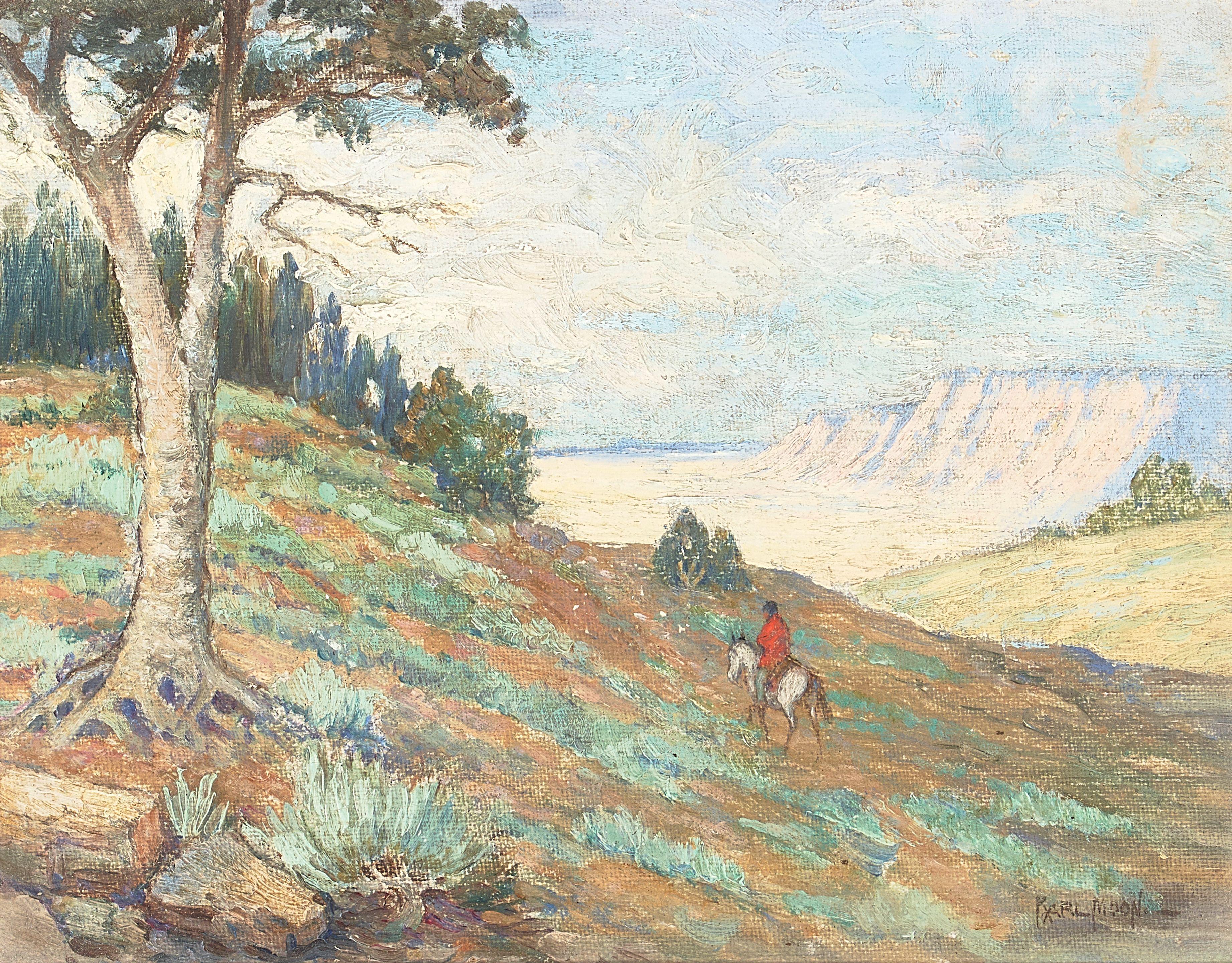 Carl Everton Moon - Indians in the Mountains 6 x 8 in. framed 9 1/4 x 11 in.