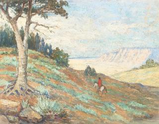 Carl Everton Moon - Indians in the Mountains 6 x 8 in. framed 9 1/4 x 11 in.