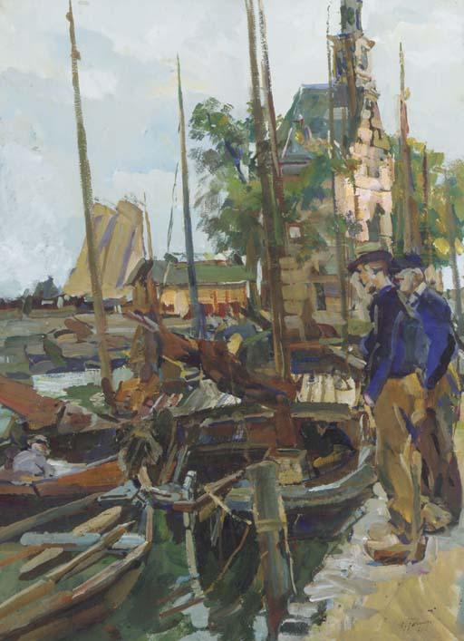Carl Fahringer - Fishermen on the quay near the Hoofdtoren, Hoorn