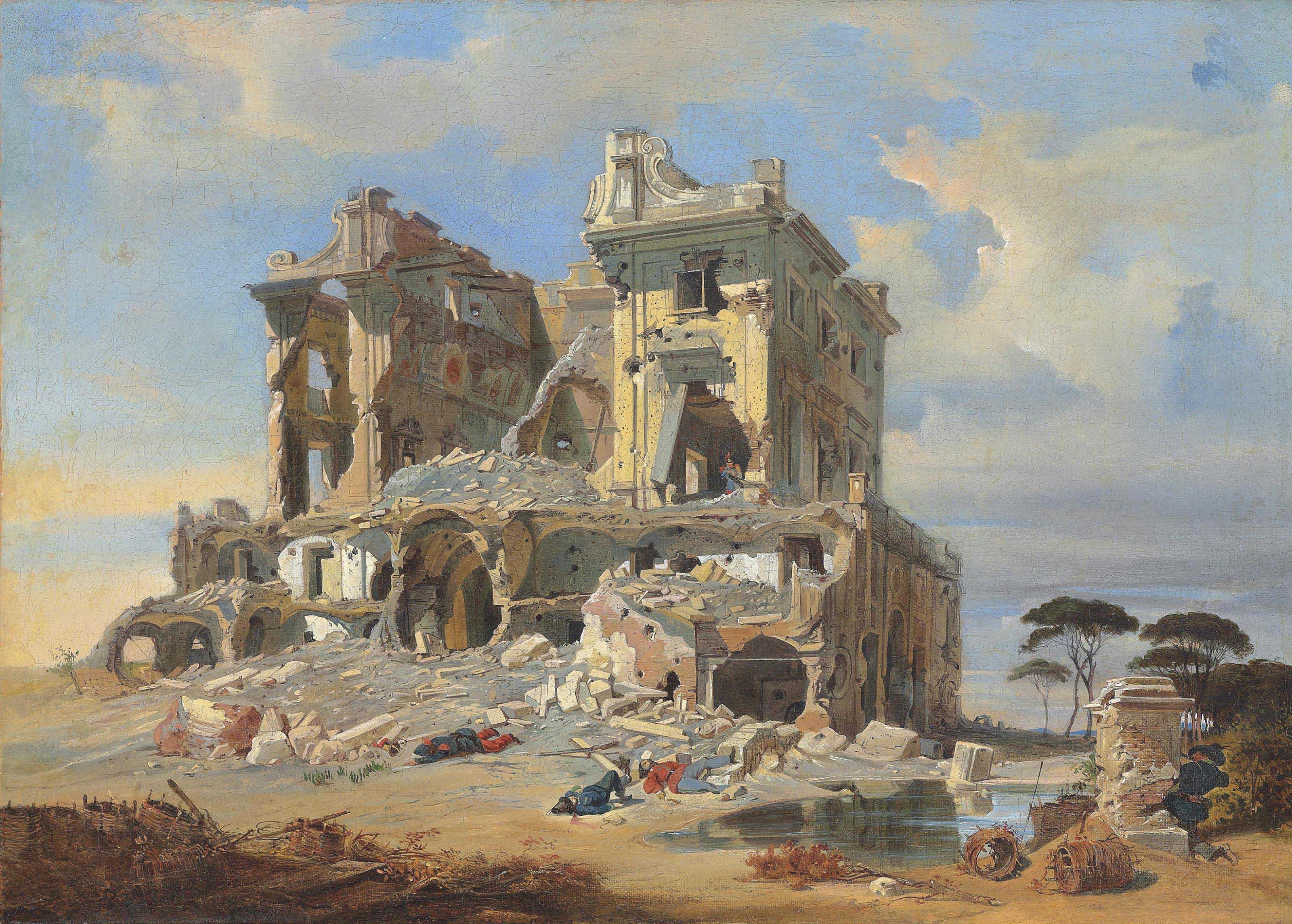 Carl Frederich Heinrich Werner - The Battle of the Casino dei Quattro Venti during the Siege of Rome, 1849