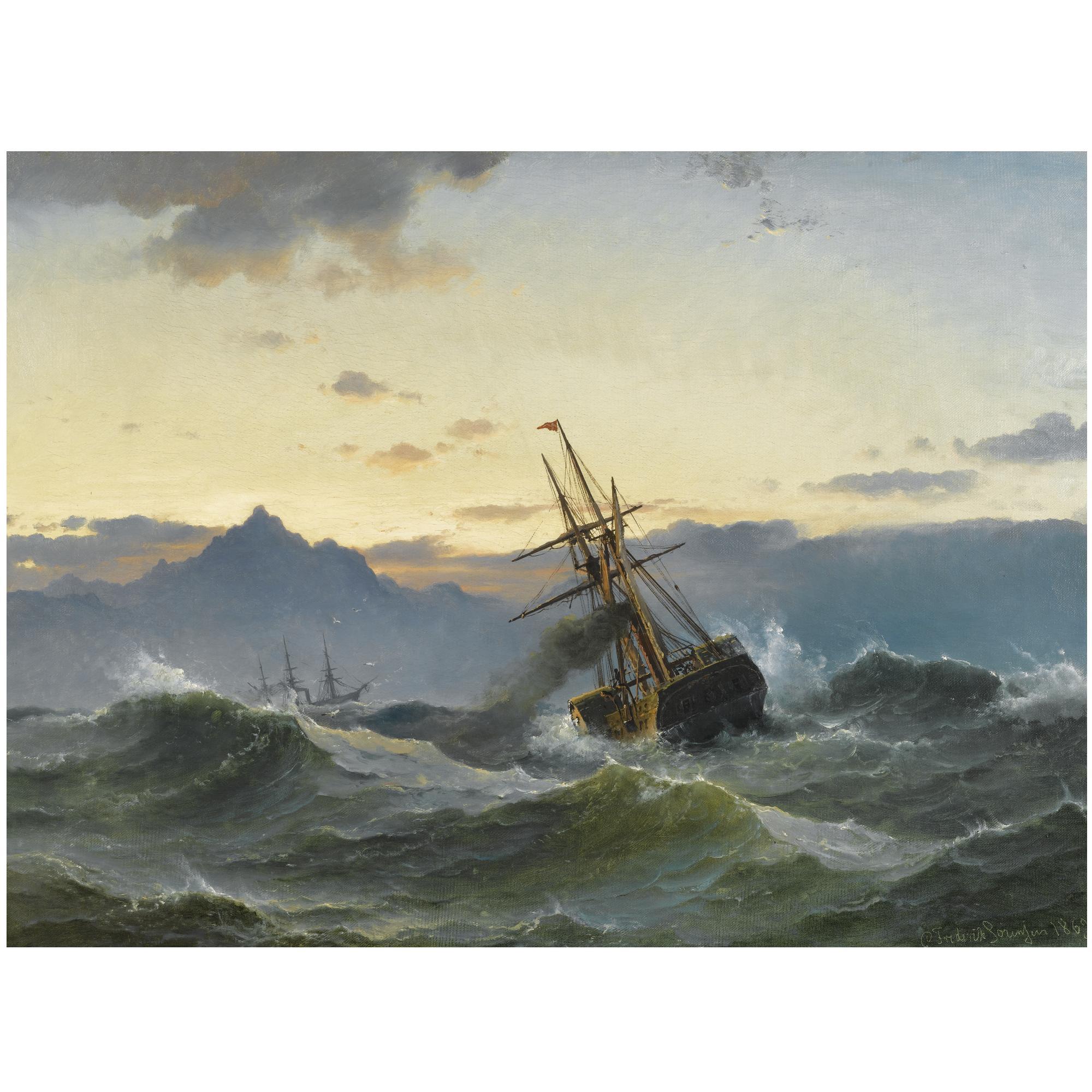 Carl Frederick Sørensen - A Paddle Steamer In Heavy Seas