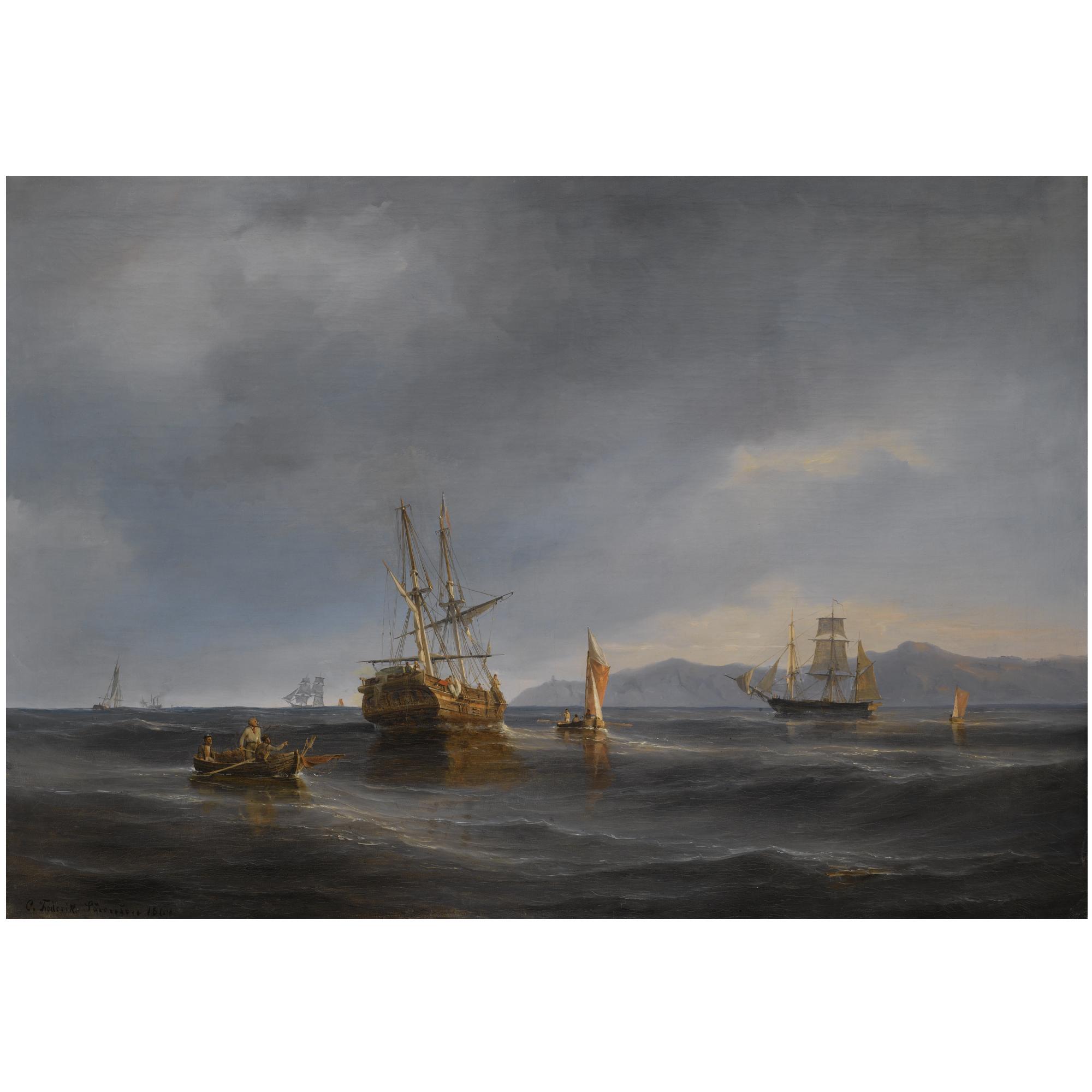 Carl Frederick Sørensen - Shipping In A Calm Off A Headland