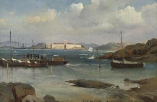 Carl Fredrick Sorensen - Figures on the landing stage at Langedrag, Sweden