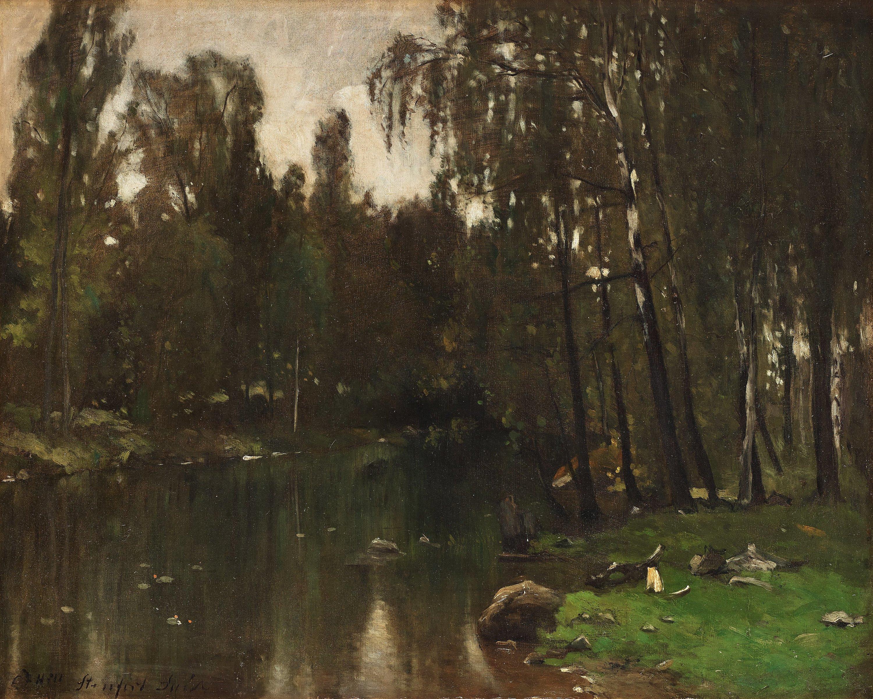 Carl Fredrik Hill - Landscape with trees and still water
