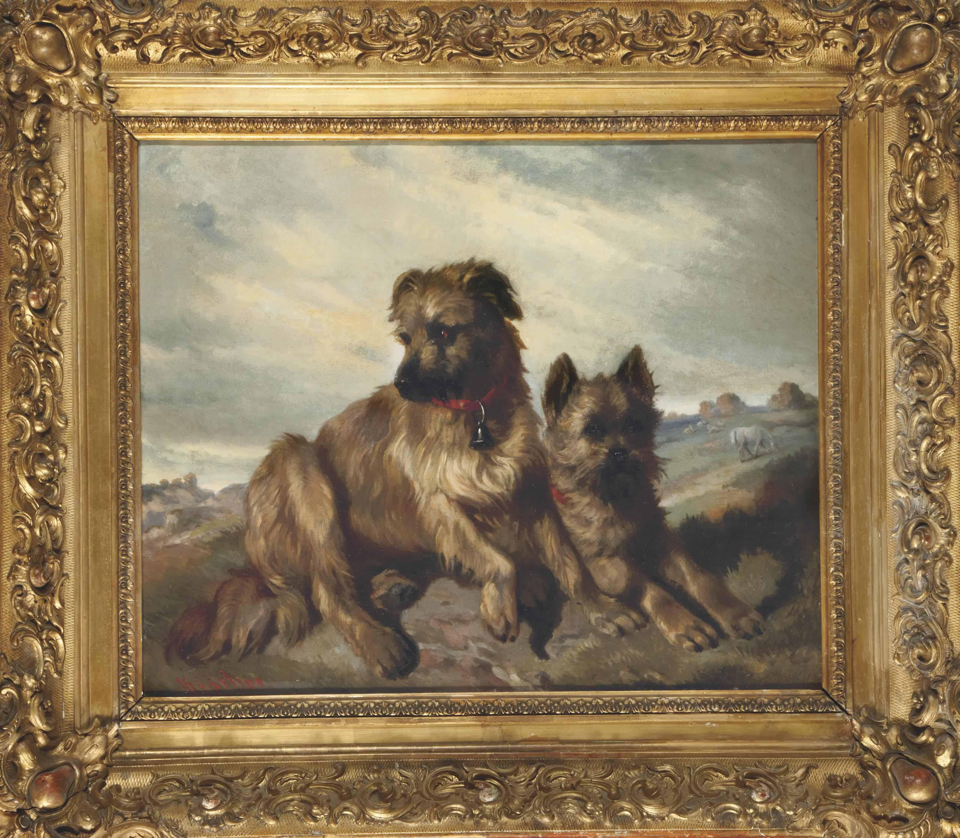 Carl-Fredrik Kiorboe - Deux Fox-Terriers dans un paysage