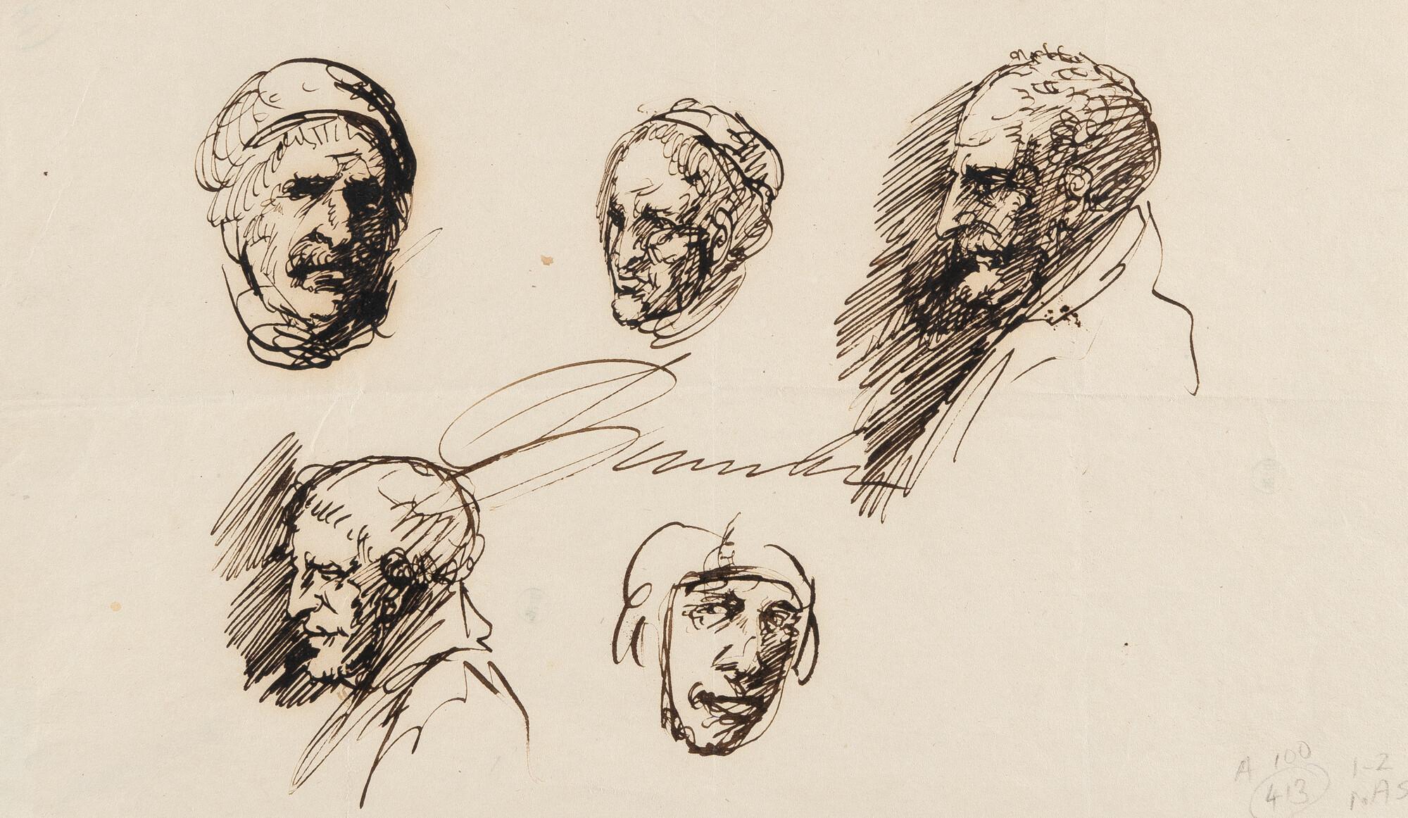 Carl Friedrich Freiherr von Rumohr - Studienblatt mit Charakterköpfen