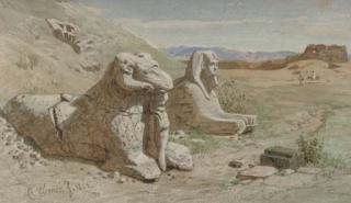 Carl Friedrich Heinrich Werner - A Ram\'s Head Sphinx at the Temple of Amun, Karnak