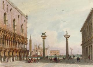 Carl Friedrich Heinrich Werner - The columns of San Marco and San Teodoro with the San Giorgio Maggiore beyond, Venice
