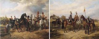 Carl Friedrich Schulz - Officers standing before their Regiments; and The Ulans setting out on horseback