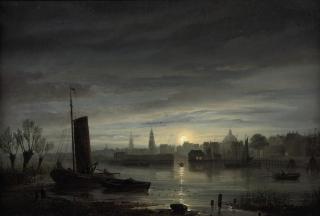 Carl Friedrich Sorensen - A view of Amsterdam at dusk