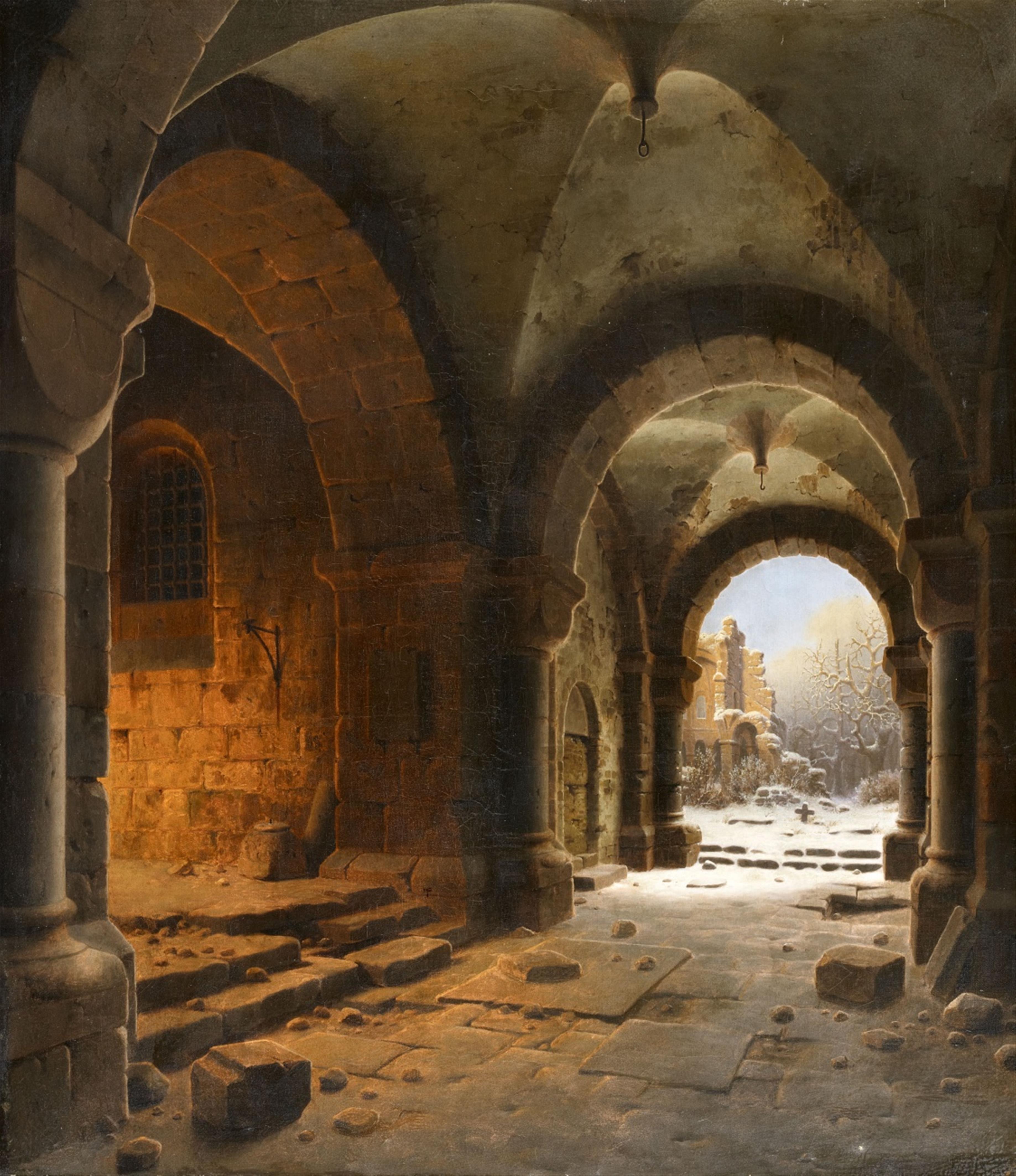 Carl Georg Adolph Hasenpflug - Klosterruine im Winter mit Blick auf Heisterbach