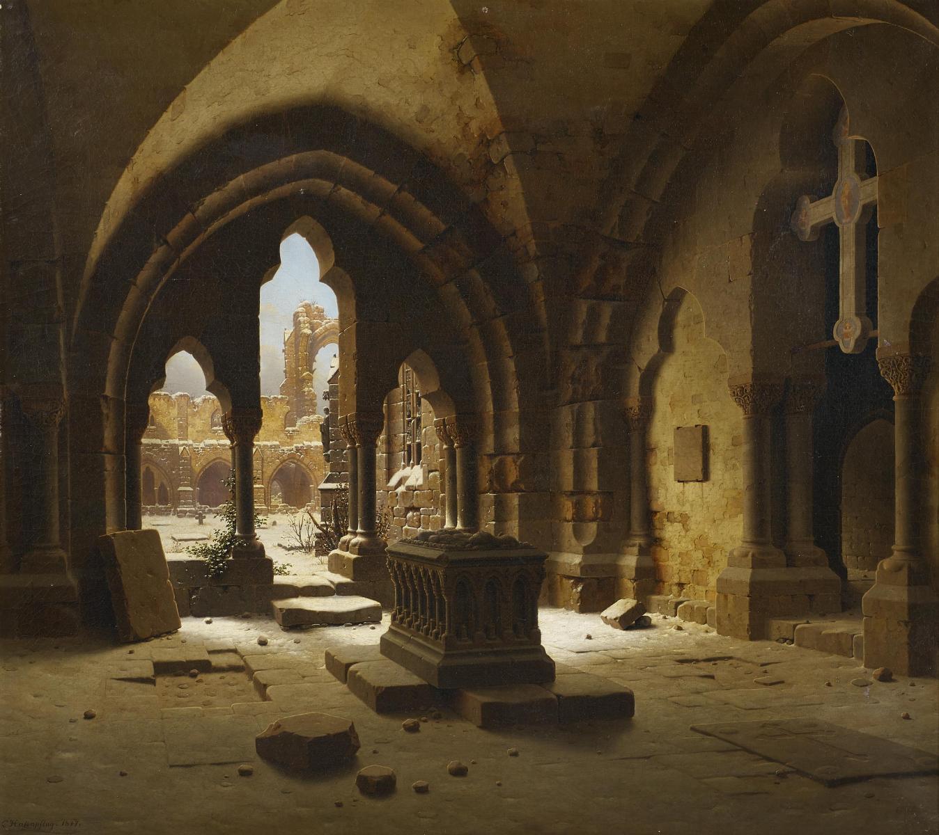 Carl Georg Adolph Hasenpflug - Kreuzgang im Winter mit Blick auf Kloster Walkenried.