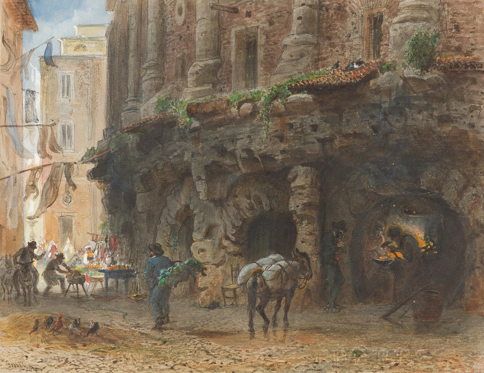 Carl Goebel - Malerischer Winkel am Marcellustheater in Rom.