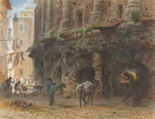 Carl Goebel - Malerischer Winkel am Marcellustheater in Rom.