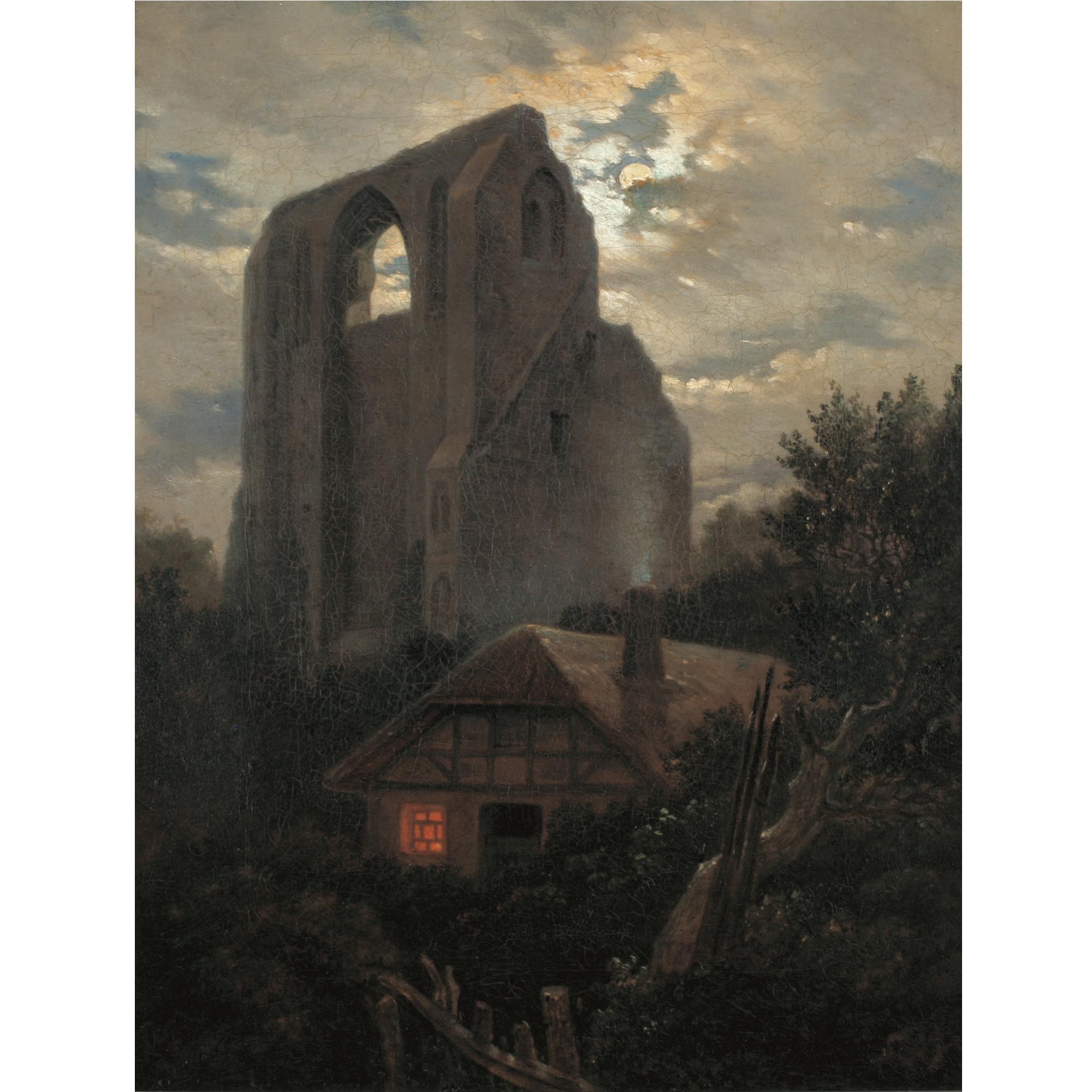 Carl Gustav Carus - German ruine Eldena Mit Hütte Bei Greifswald Im Mondschein (Ruins Of The Eldena Monastery, Greifswald)