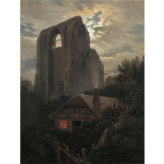 Carl Gustav Carus - German ruine Eldena Mit Hütte Bei Greifswald Im Mondschein (Ruins Of The Eldena Monastery, Greifswald)
