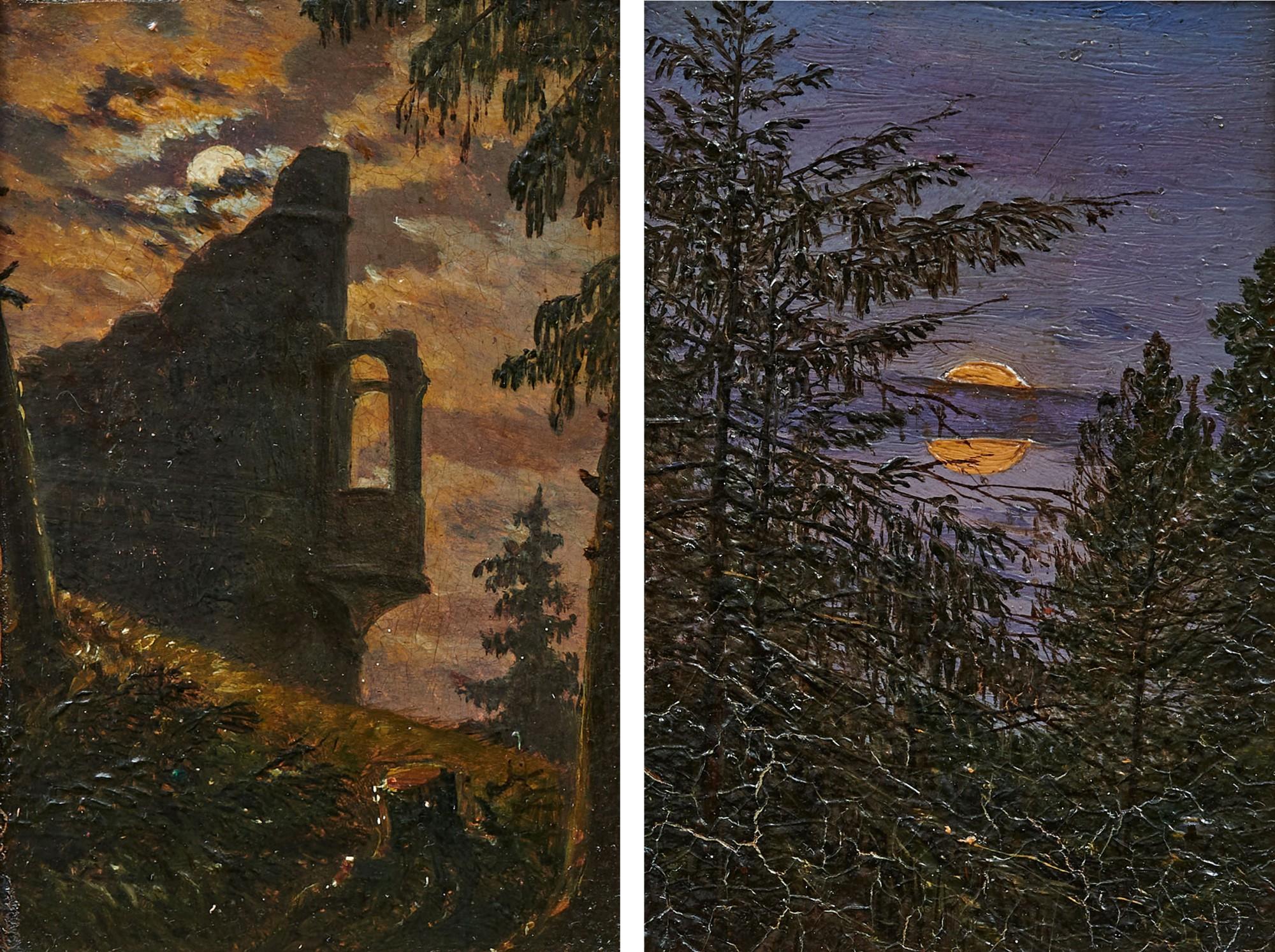 Carl Gustav Carus - Mondschein Hinter Burgruine Mit Erker, Und Mond Über Kiefern