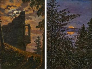 Carl Gustav Carus - Mondschein Hinter Burgruine Mit Erker, Und Mond Über Kiefern