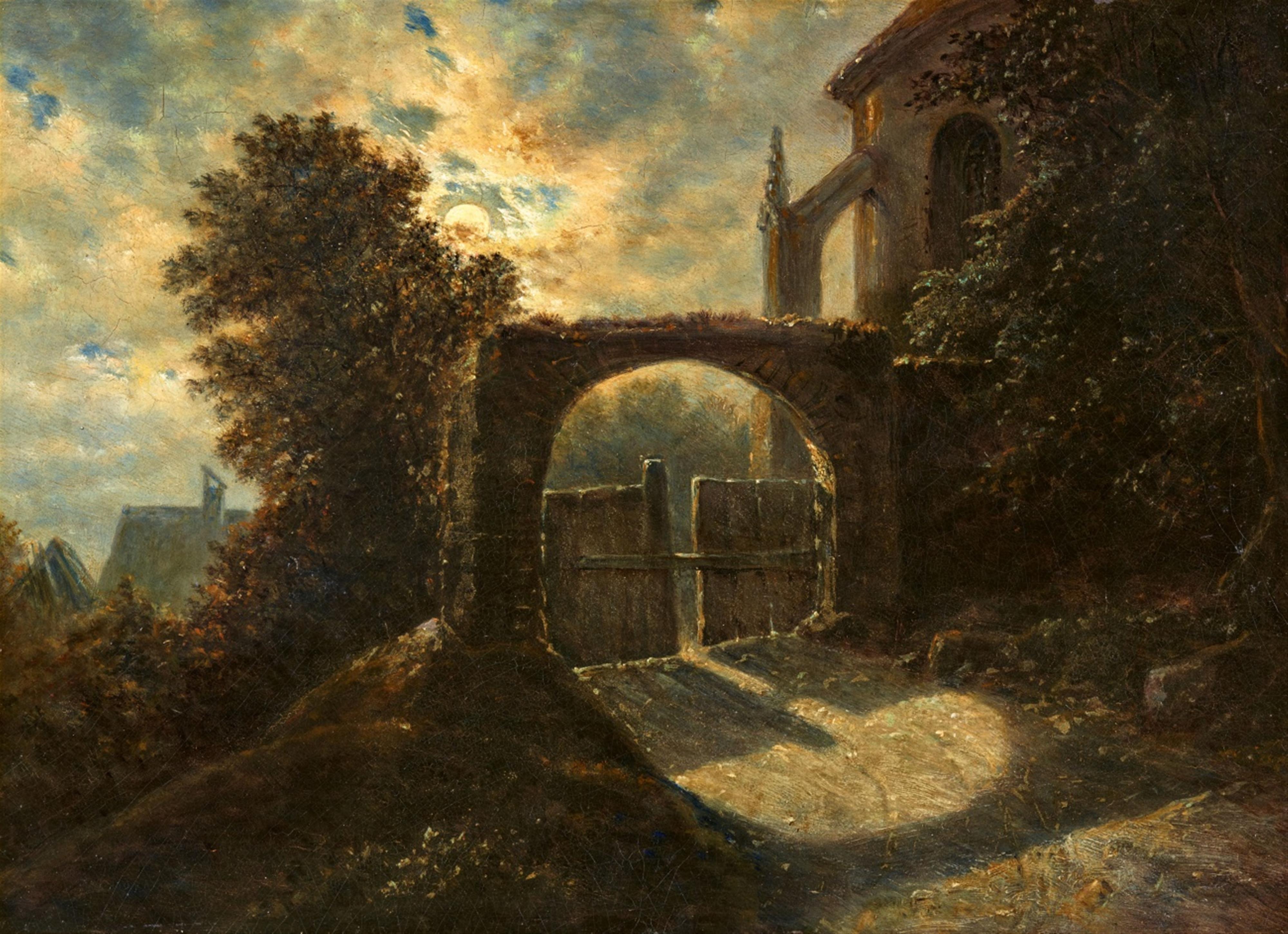 Carl Gustav Carus - Tor bei einer gotischen Kirche im Mondschein