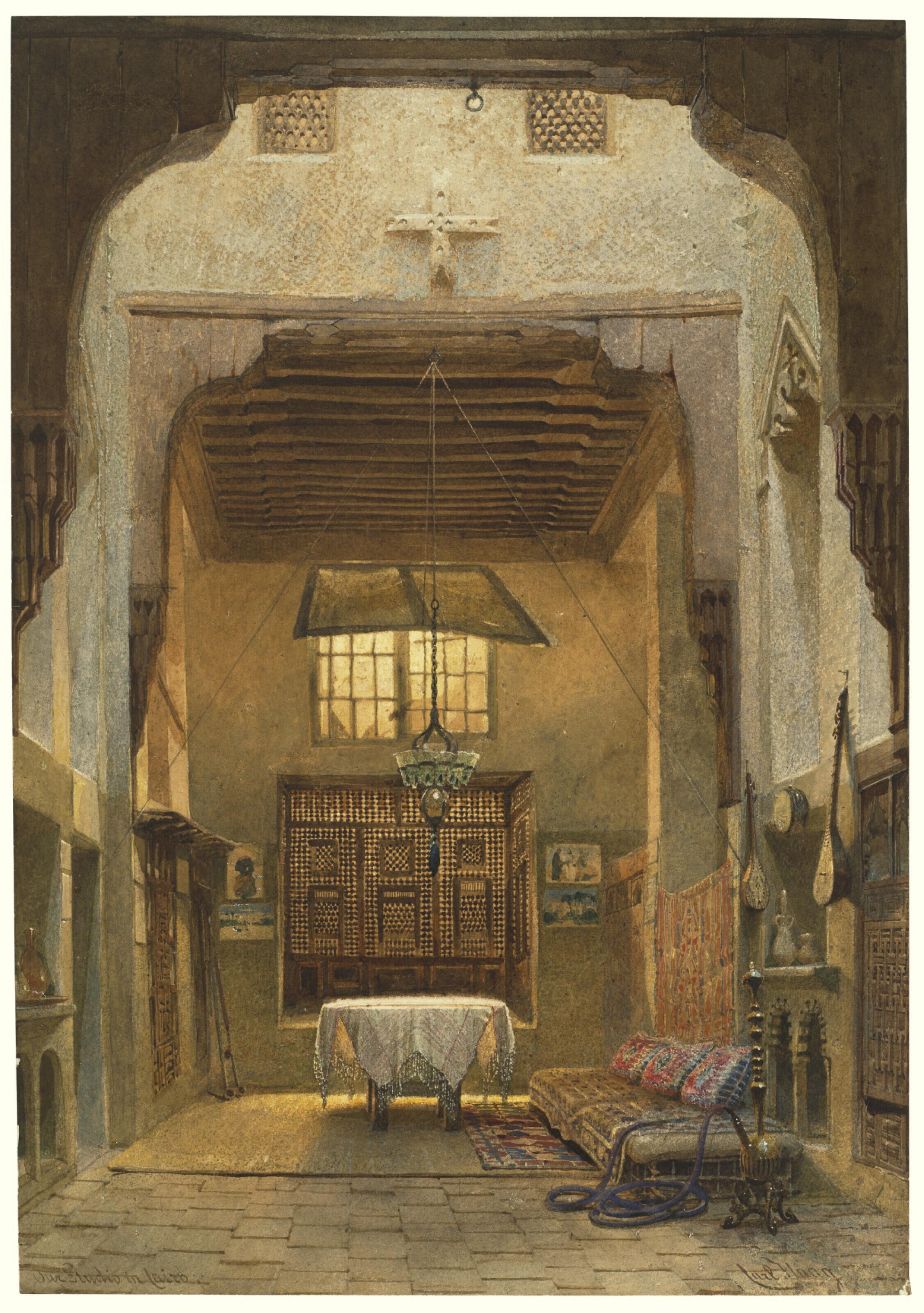 Carl Haag - The artist’s studio in Cairo (recto); Architectural sketches of the artist’s studio in Cairo (verso)