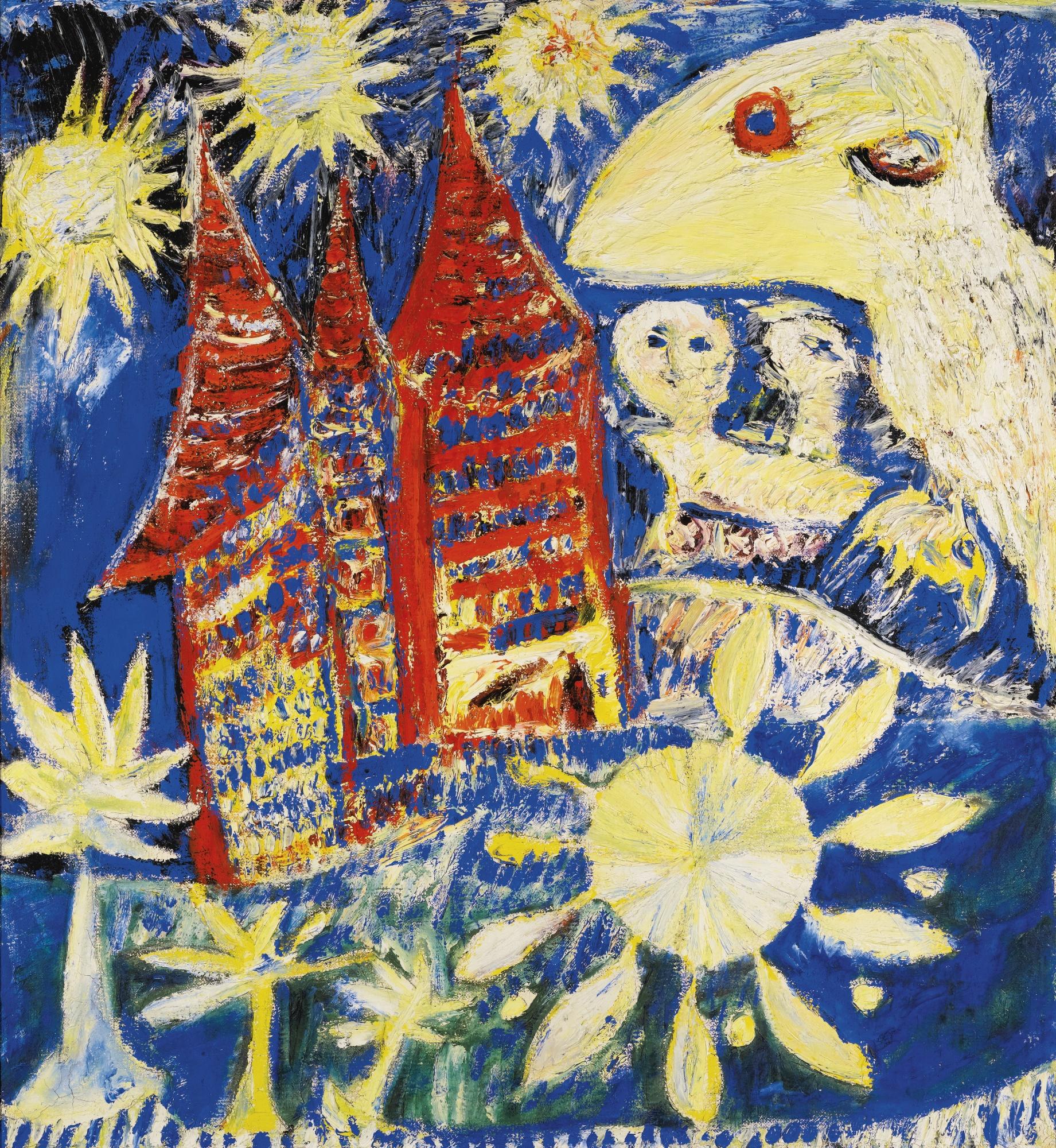 Carl-Henning Pedersen - Danishred Castle With Birds