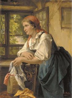 Carl Herpfer - A Peasant Girl by a Window